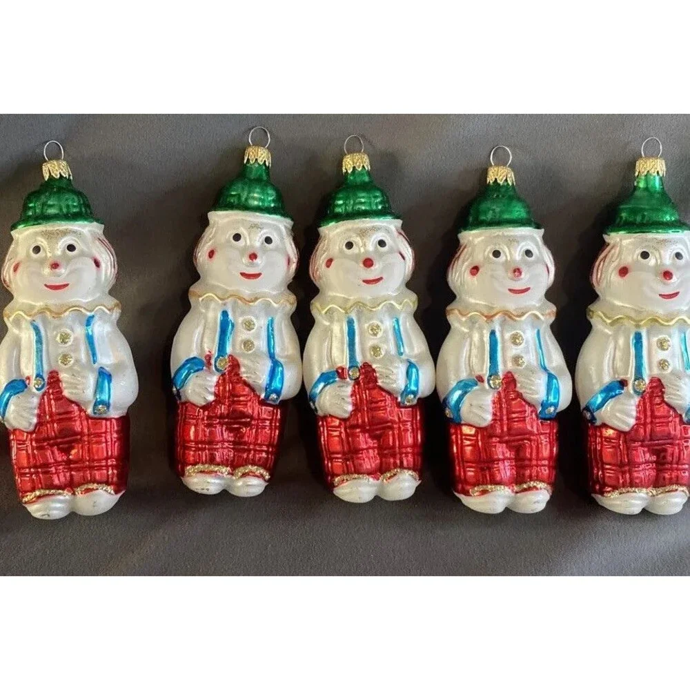 Vintage Mercury Glass Clown Christmas Ornament Lot Of 5 Hanging Holiday Tree